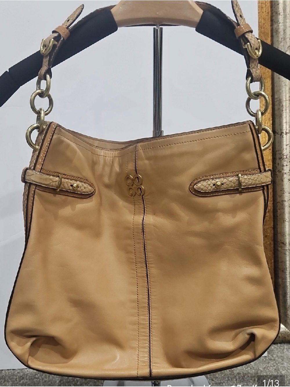 Coach Tan Leather Shoulder Bag with Gold Hardware